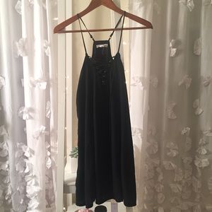 Black Lace Up Halter Tank Dress